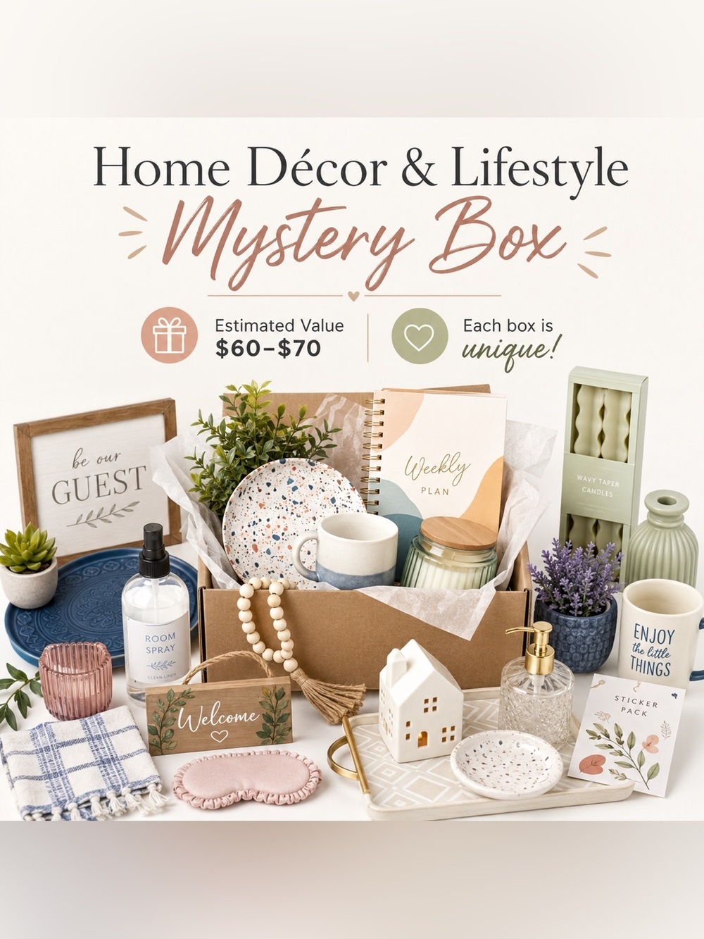 $100 Value Home Décor Lifestyle & Gift Mystery Box up to 20 Items!